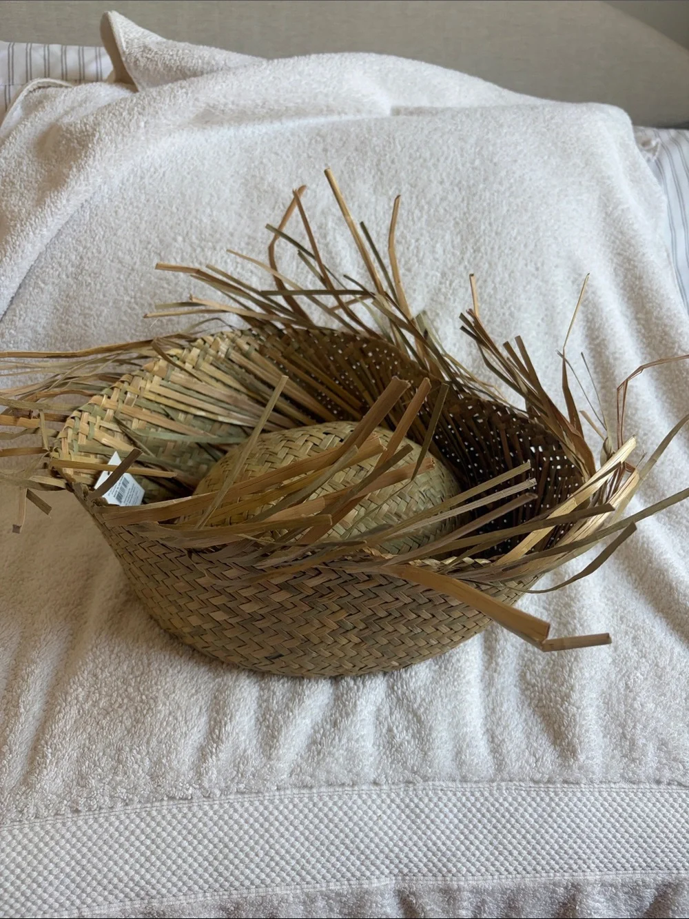 Woven Straw Sun Hat with Fringed Brim - Natural